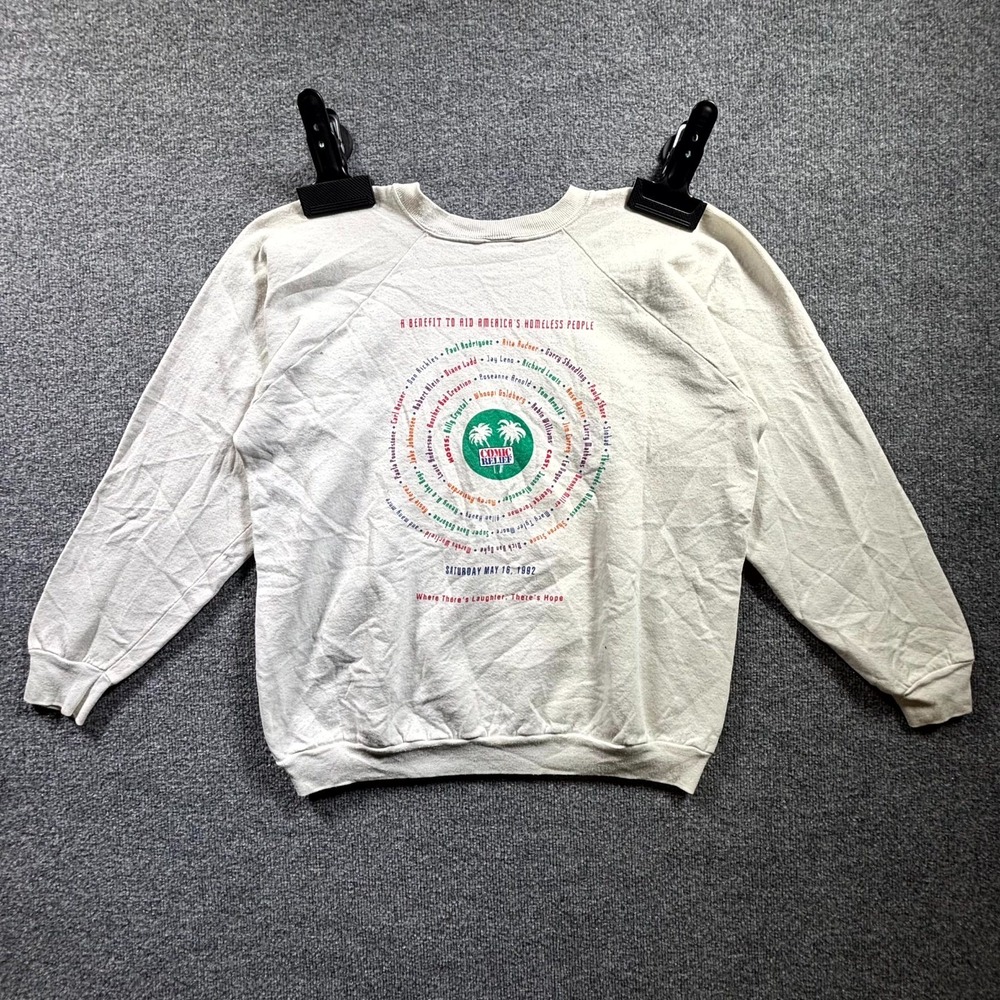 Vintage Fruit Of The Loom Comic Relief V Sweatshirt Men's XL White Graphic Print - Picture 12 of 14